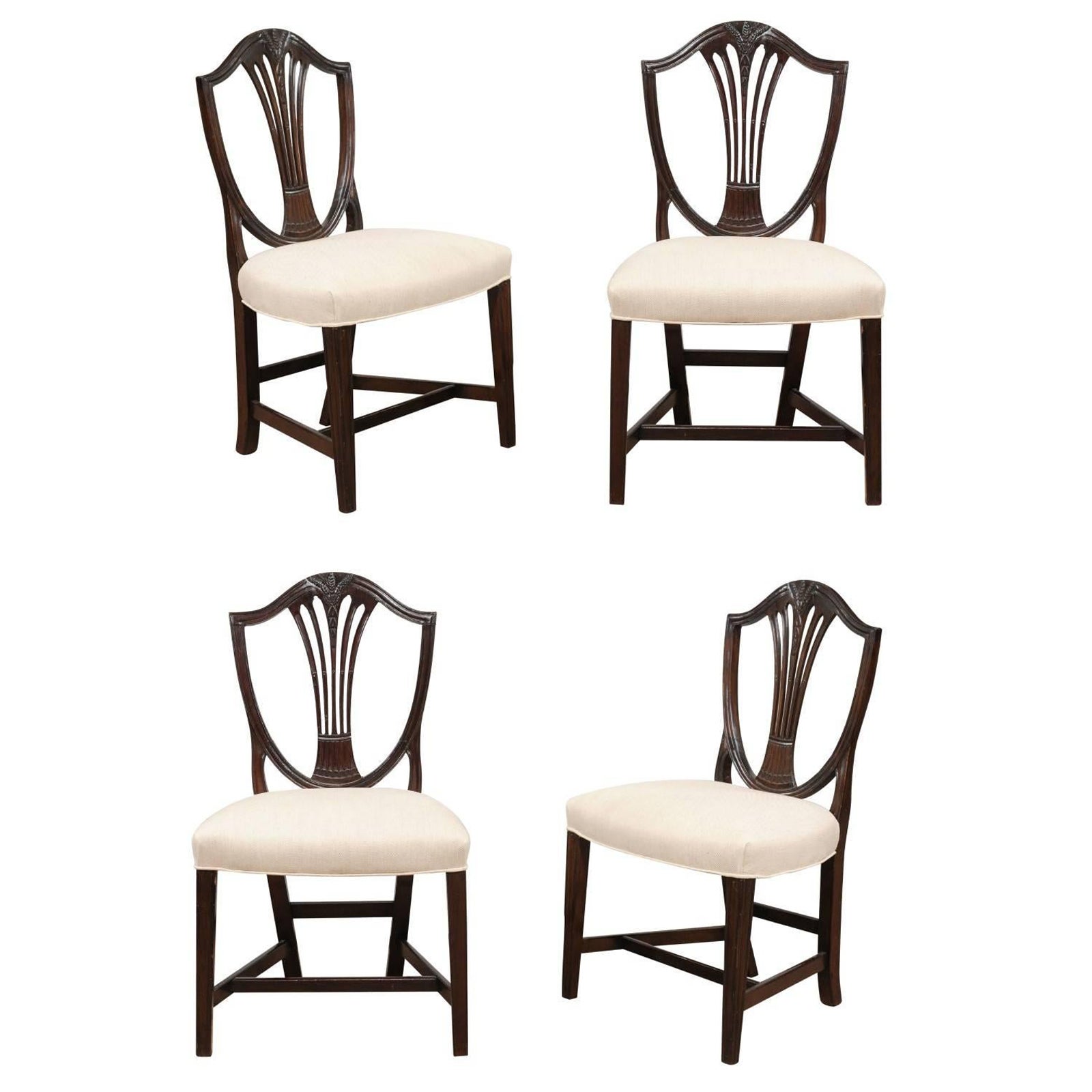 Set of 4 George III Mahogany Shieldback Dining Chairs, England For Sale