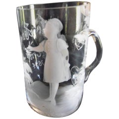 Antique Mary Gregory Clear Glass Mug
