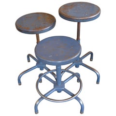 Used Set of Three Industrial Adjustable Adjusto Steel Counter or Table Stools