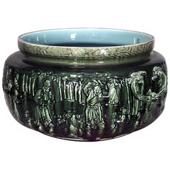 French Victorian Green Majolica Porcelain Pot