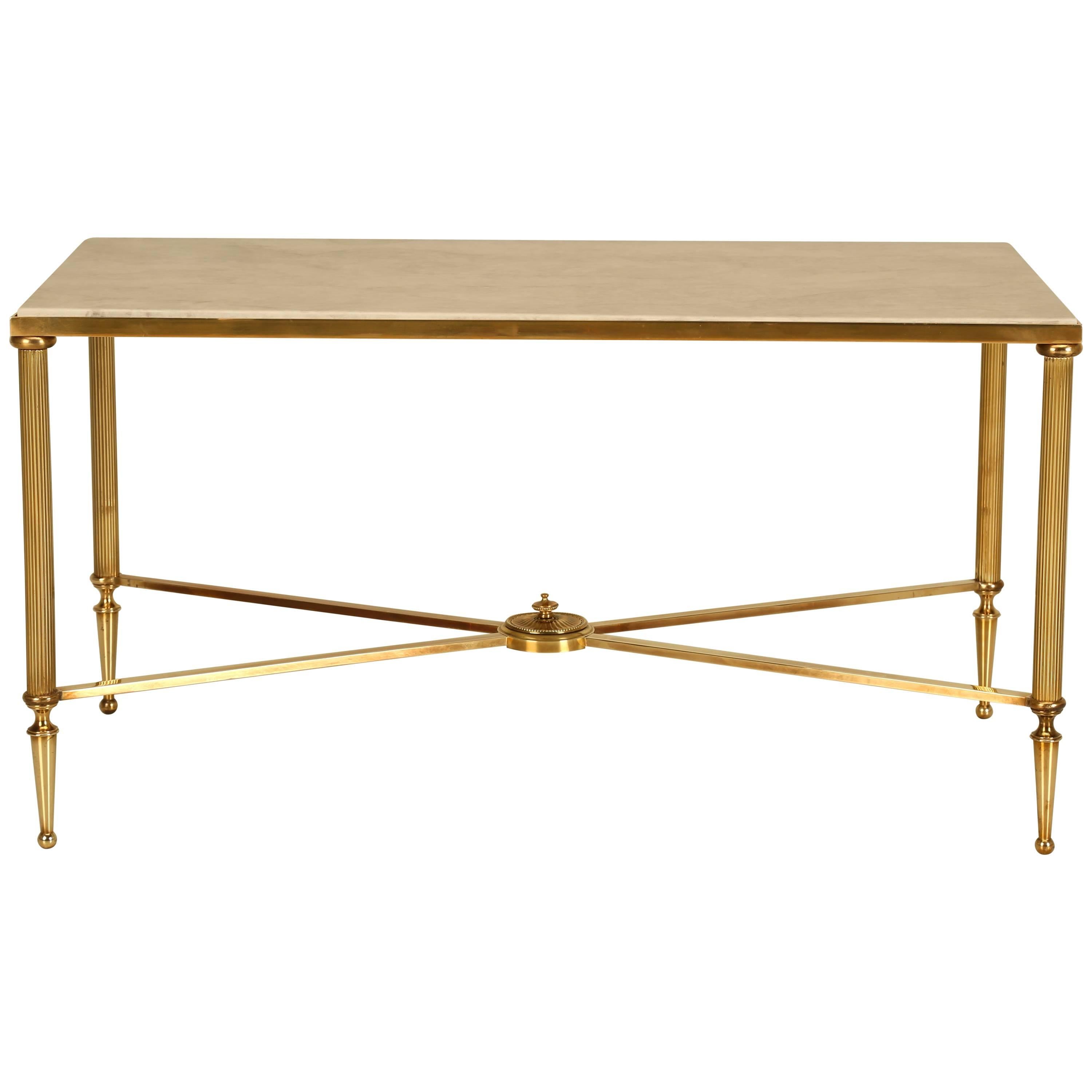 French Mid-Century Modern Coffee or Cocktail Table in Polished Solid Brass