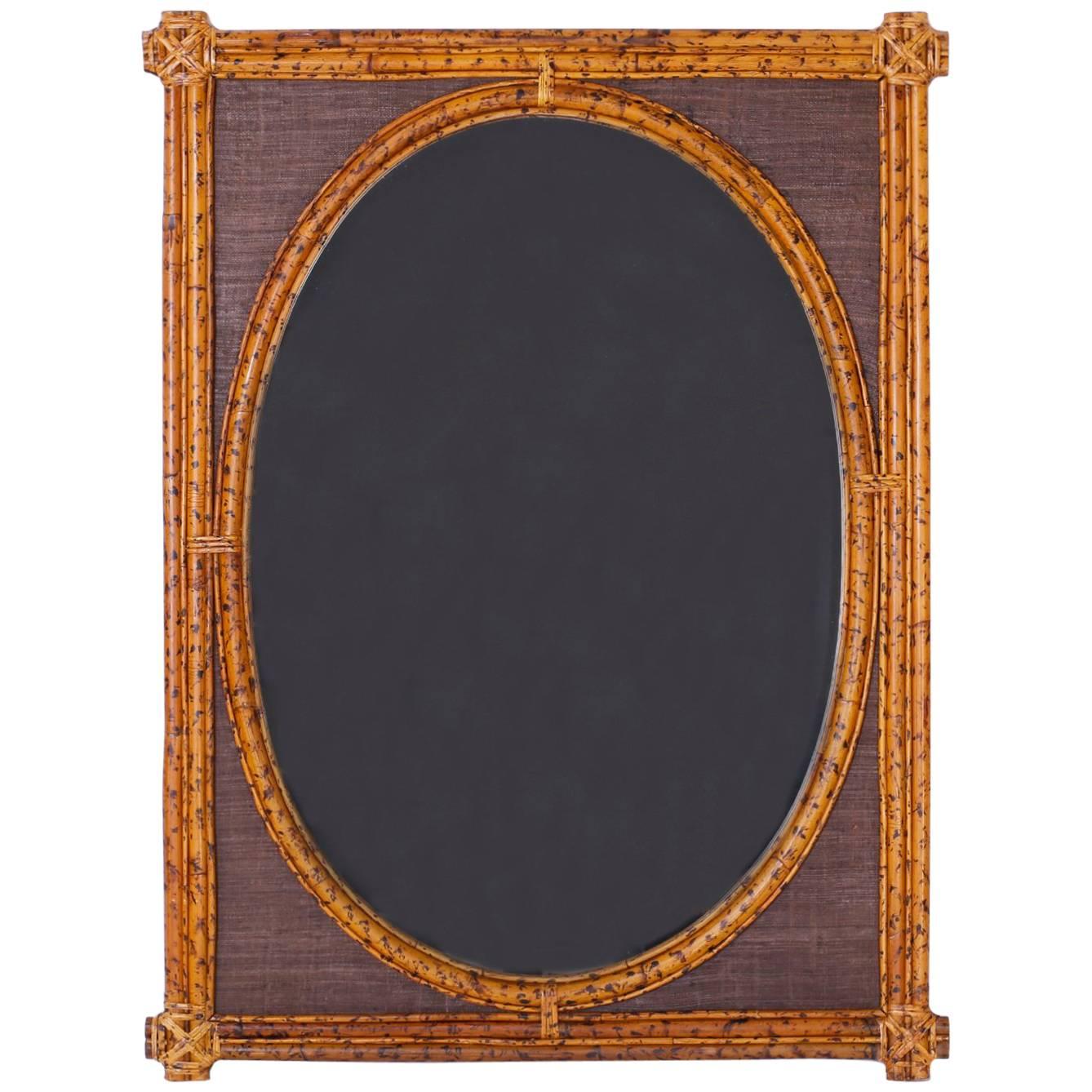 Grasscloth and Bamboo Oval Mirror