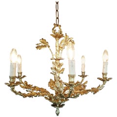 Unique Gilt Bronze Chandelier with Detailed Oakleaves