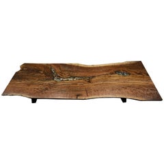 Live Edge Walnut Slab Dining Table with Tide Pools and Rocks