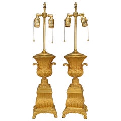 Pair of FrenchCharles X Bronze Dore Urn Table Lamps