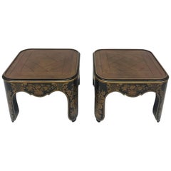 Pair of Baker Furniture Black and Gilt Chinoiserie Side Tables, 20th Century