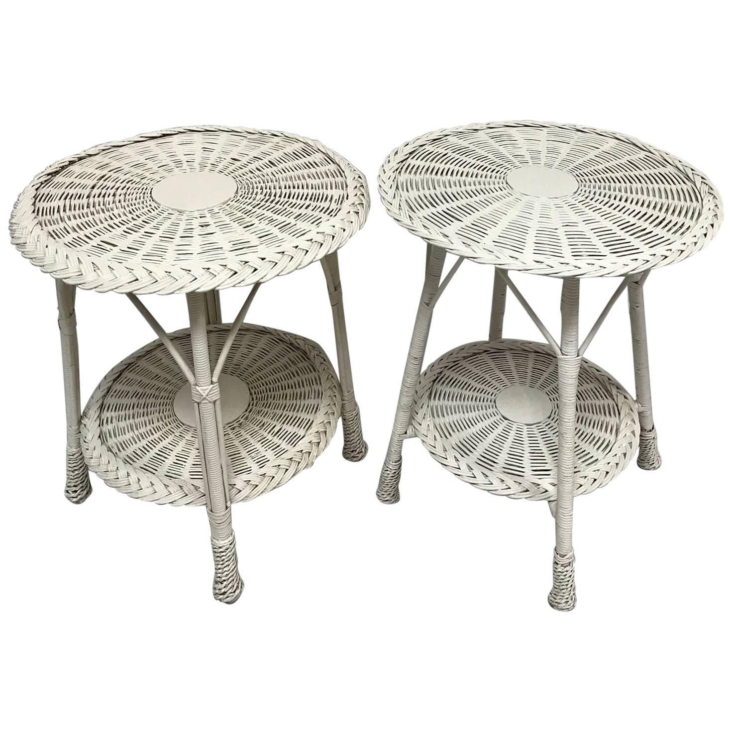 White Wicker Side Tables, 20th Century For Sale