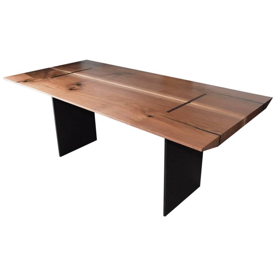Walnut Metro Dining Table with Steel Base For Sale