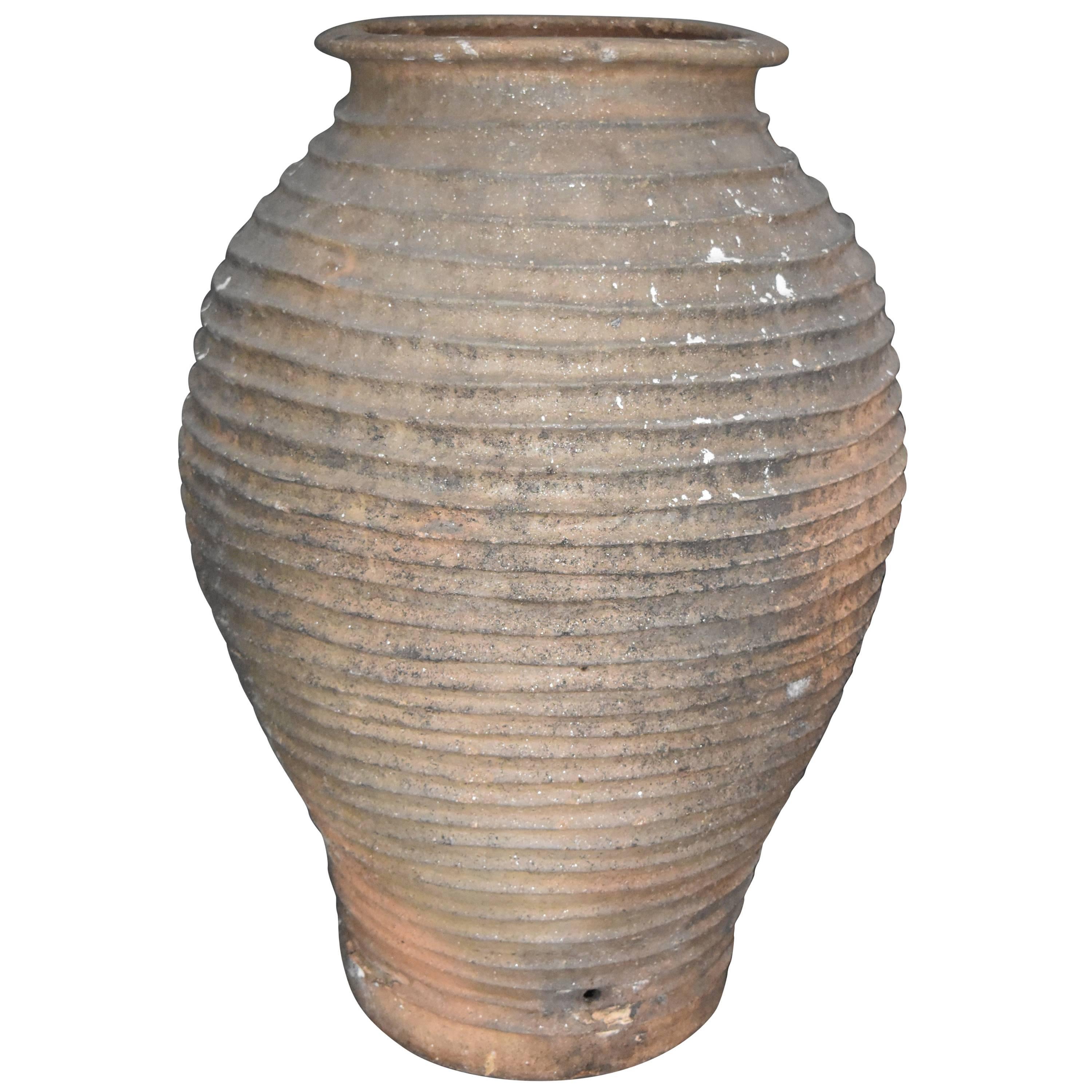 18th Century Andalusian Terra Cotta Ribbed Olive Jar from Spain