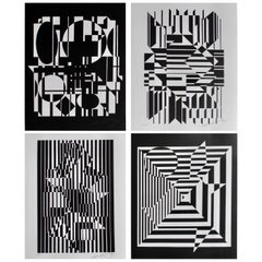 Modern Black and White Optical Pop Art Lithographs by Victor Vasarely