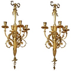 Paire d'appliques Louis XVI à cinq lumières en bronze doré et doré