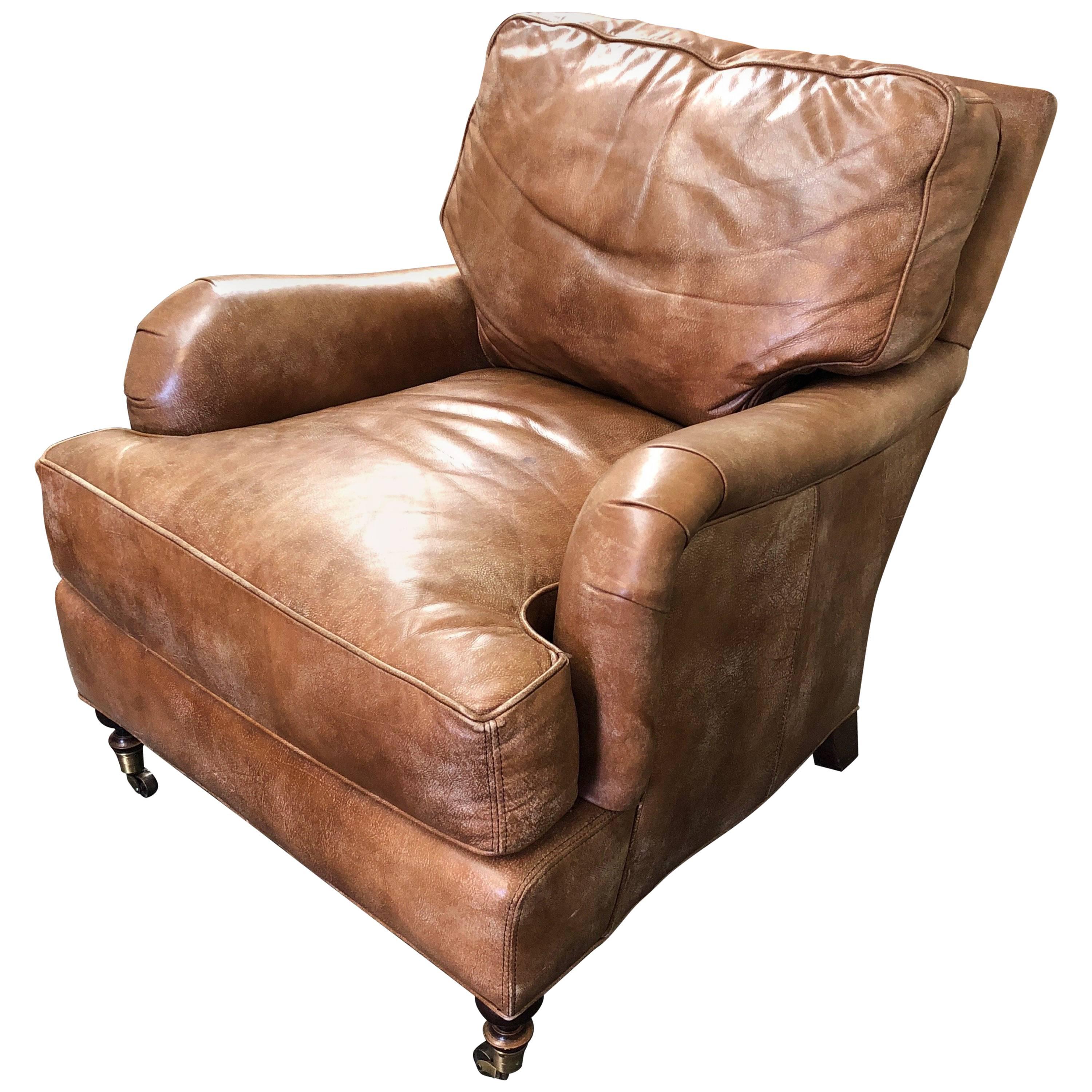 Lee Industries Distressed Leather Armchair For Sale