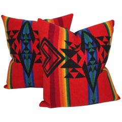 Retro Pendleton Indian Design Camp Blanket Pillows, Pair