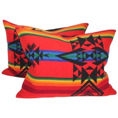 Retro Pendelton Indian Design Camp Blanket Pillows, Pair