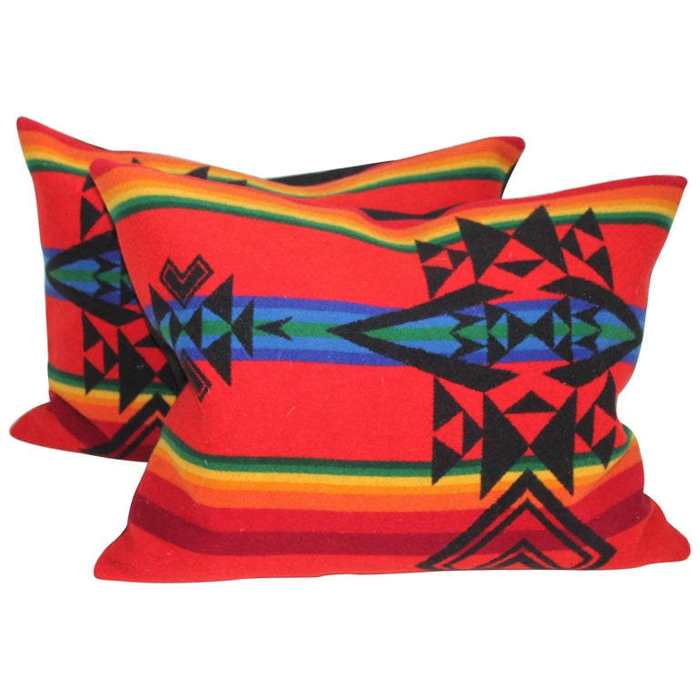 Pendelton Indian Design Camp Blanket Pillows, Pair at 1stDibs