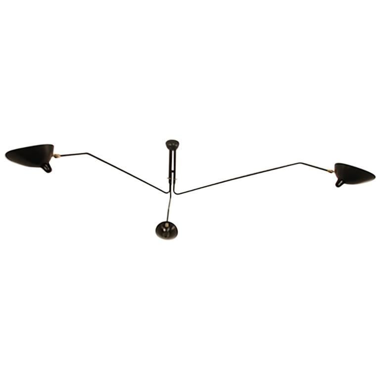 Serge Mouille Brass and Aluminum Mid-Century Modern Three Arms Ceiling Lamp For Sale