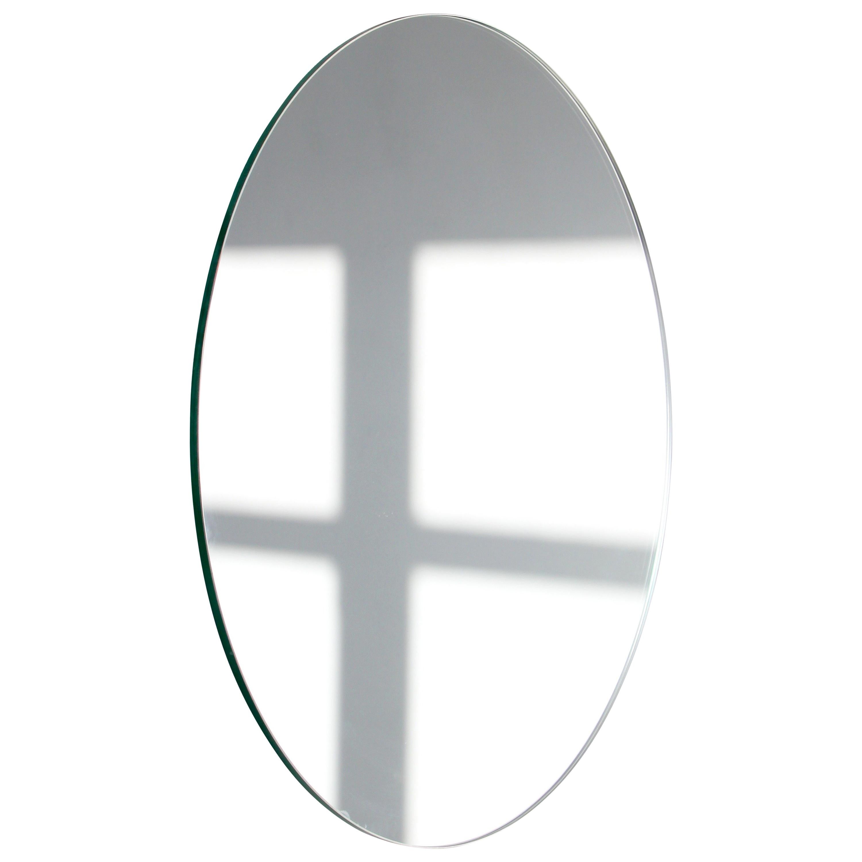 Orbis Round Minimalist Frameless Mirror Floating Effect, Small For Sale