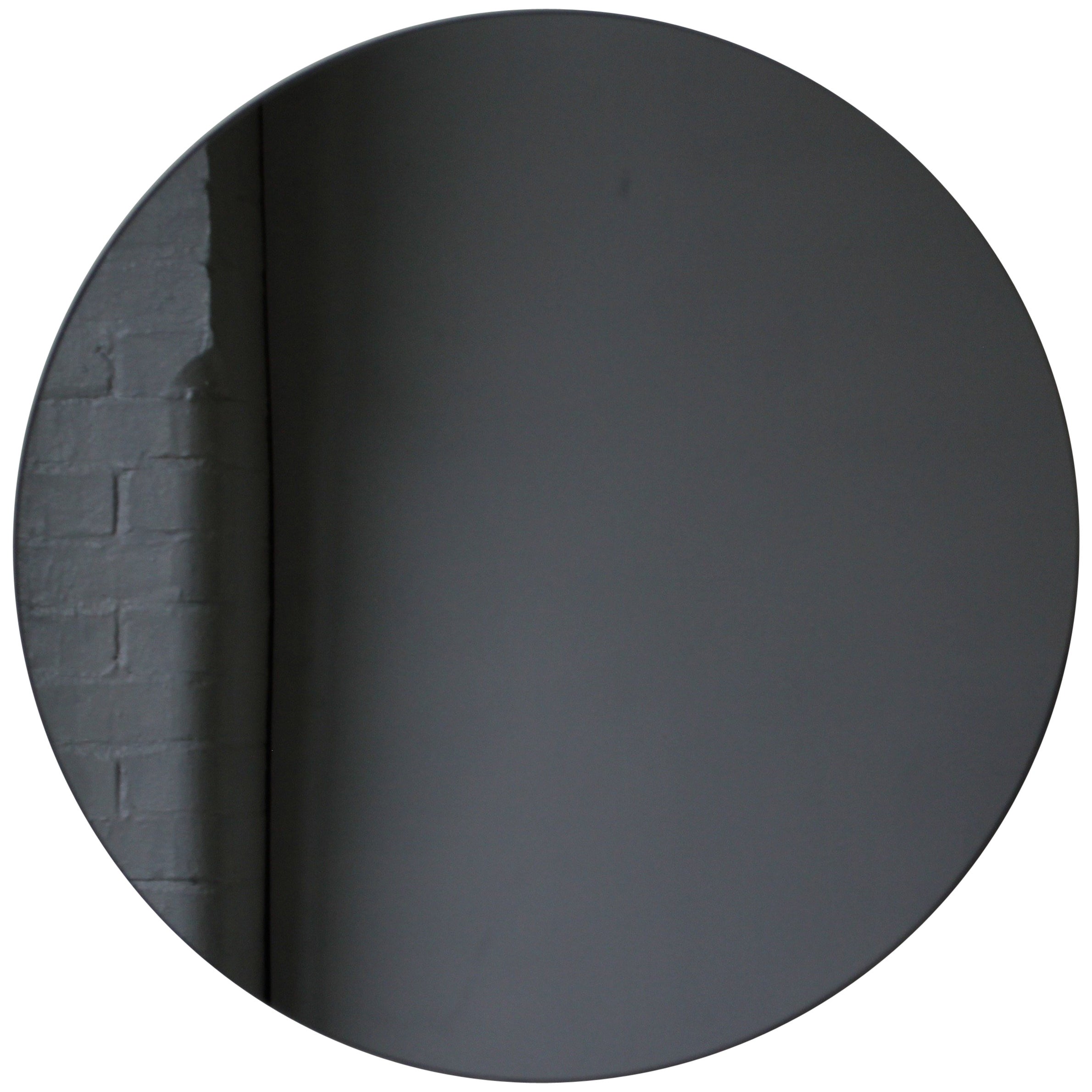 Orbis™ Black Tinted Round Frameless Modern Mirror Medium For Sale at