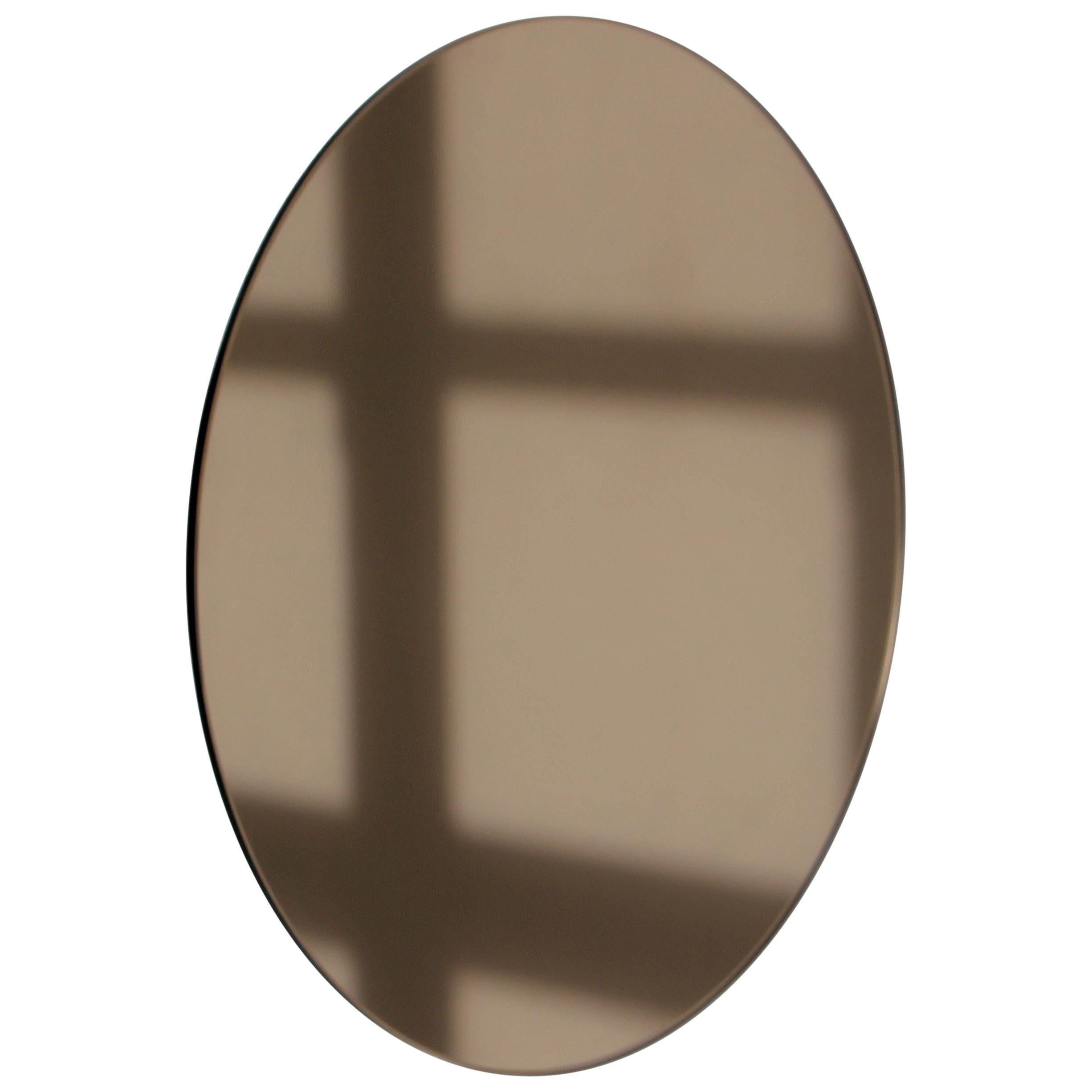 Orbis Bronze Tinted Contemporary Round Frameless Mirror Floating Effect, Large