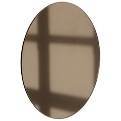 Orbis Bronze Tinted Contemporary Round Frameless Mirror Floating Effect, Large