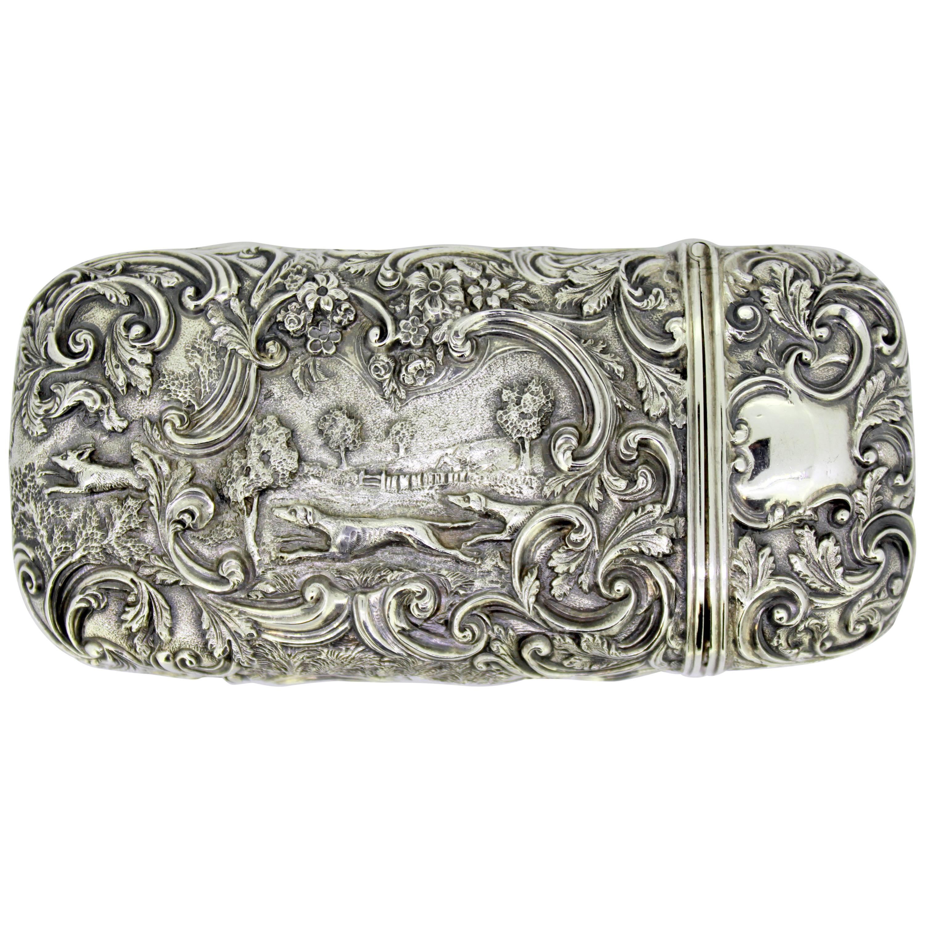Elaborately Engraved Victorian Silver Case with Hunting Scene, Roberts & Belk