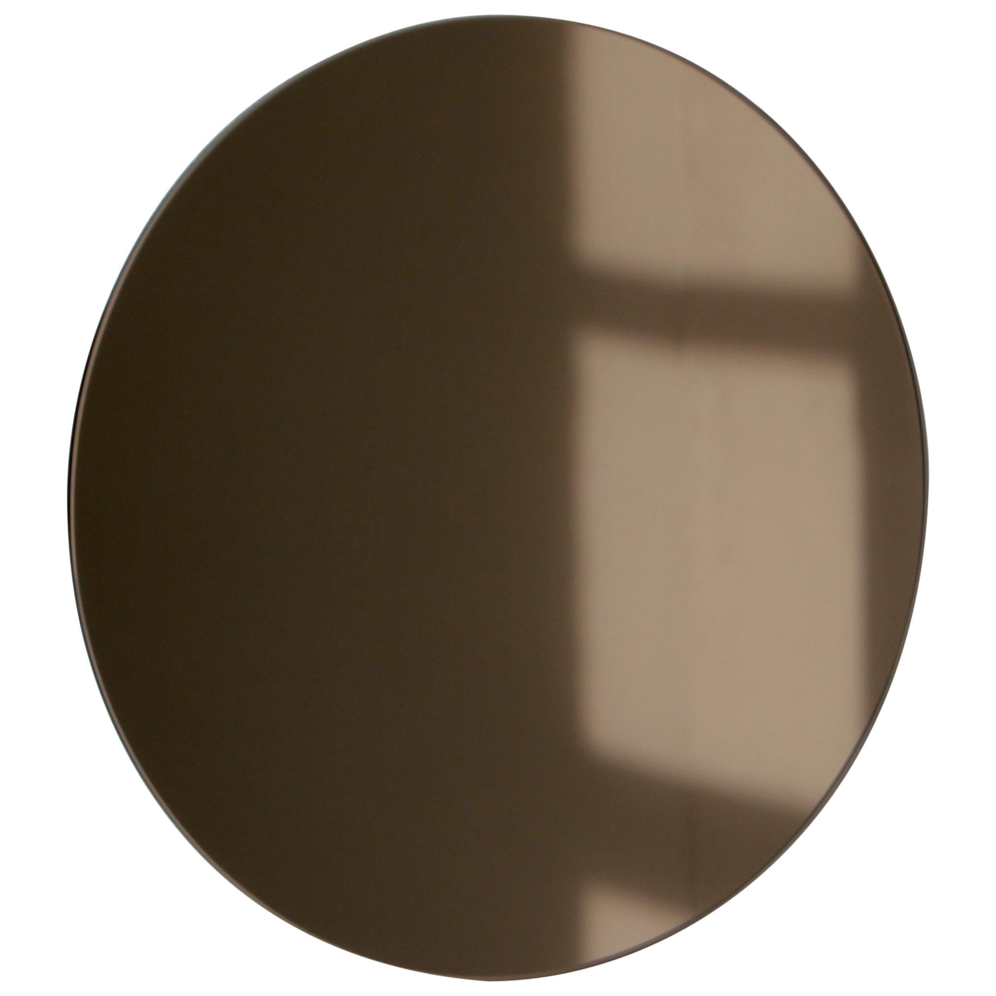 Orbis Bronze Tinted Round Frameless Contemporary Mirror, Floating Effect, Medium