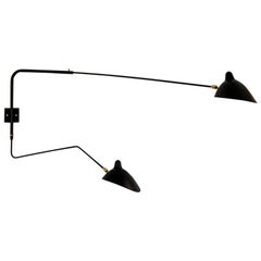 Serge Mouille Brass and Black Aluminum Mid-Century Modern Two-Arms Wall Lamp