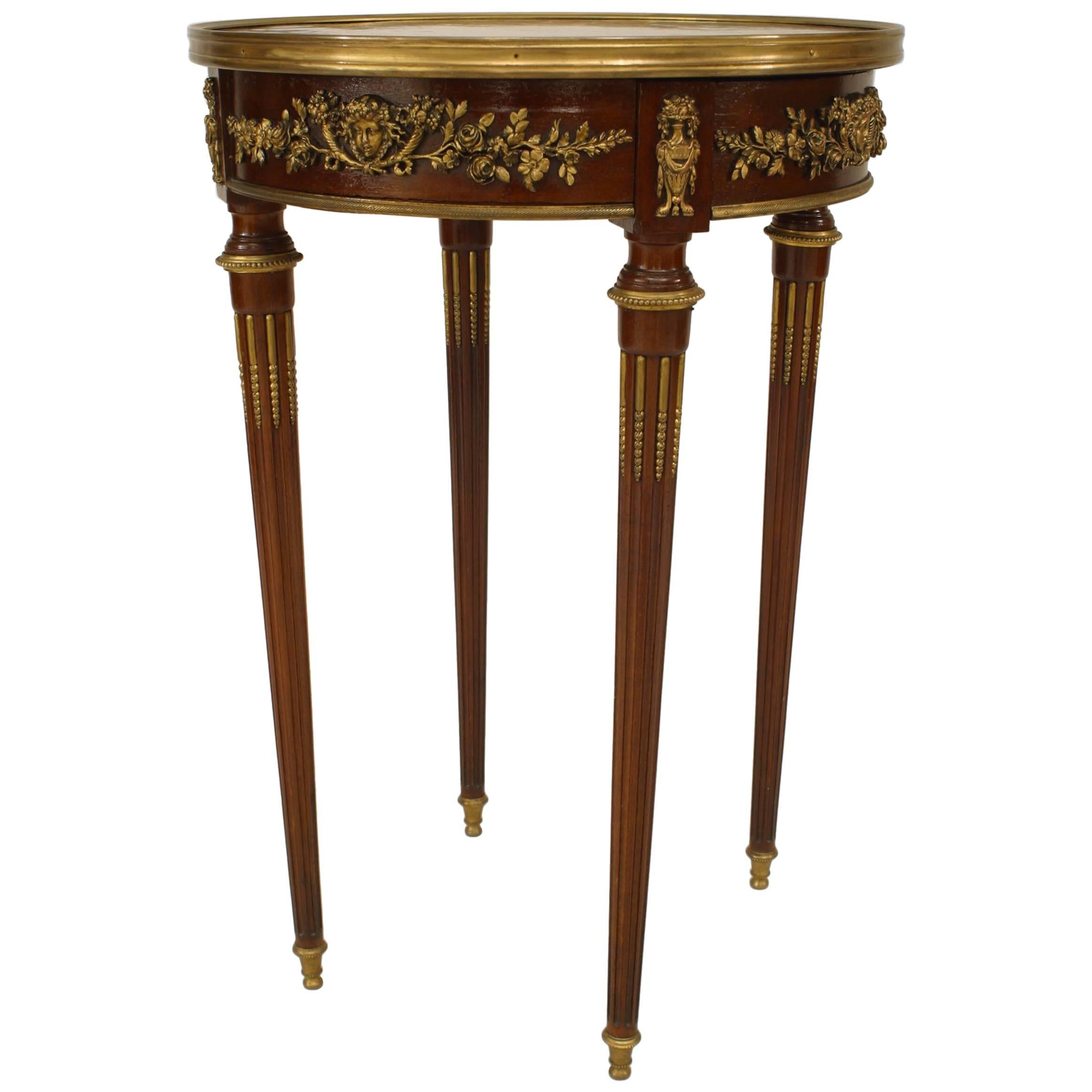 French Louis XVI Mahogany Floral End Table For Sale
