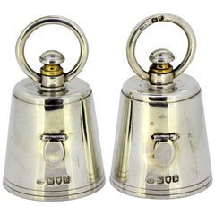 Antique Sterling Silver Pair of Salt and Pepper Grinders in Form of Bells, 1901