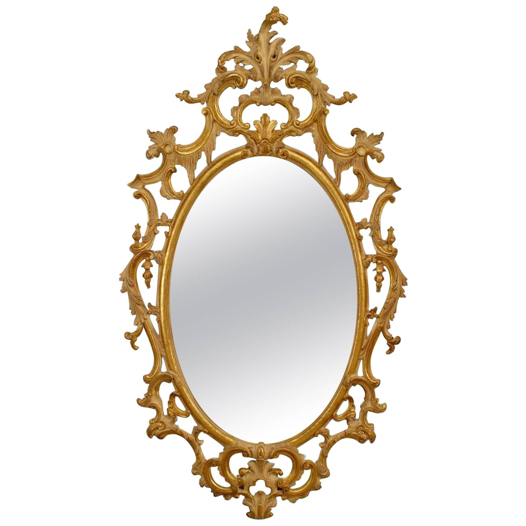 French Louis XV Style Oval Giltwood Filigree Wall Mirror