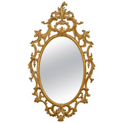 Vintage French Louis XV Style Oval Giltwood Filigree Wall Mirror