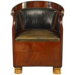 Used French Empire Leather Bergere Tub Arm Chair