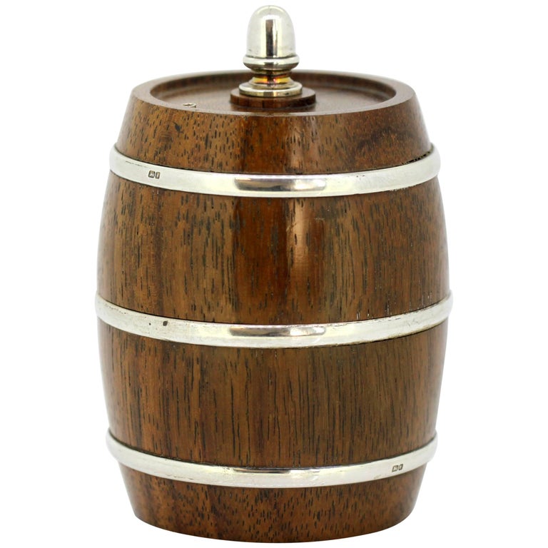 Sterling Silver and Wood Salt Grinder in Form of a Barrel by Mappin and