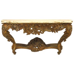 French Louis XV Style Giltwood Marble Top Console Table