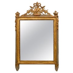 French Louis XVI Period 1780s Gilt and Painted Mirror with Carved Crest