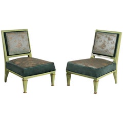 Jacques Quinet, Rare Pair of Slipper Chairs, France, circa 1945