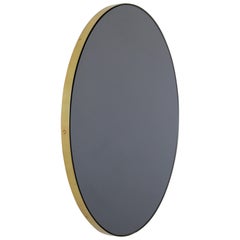 Orbis Black Tinted Round Elegant Mirror with a Brass Frame, Customisable - Small