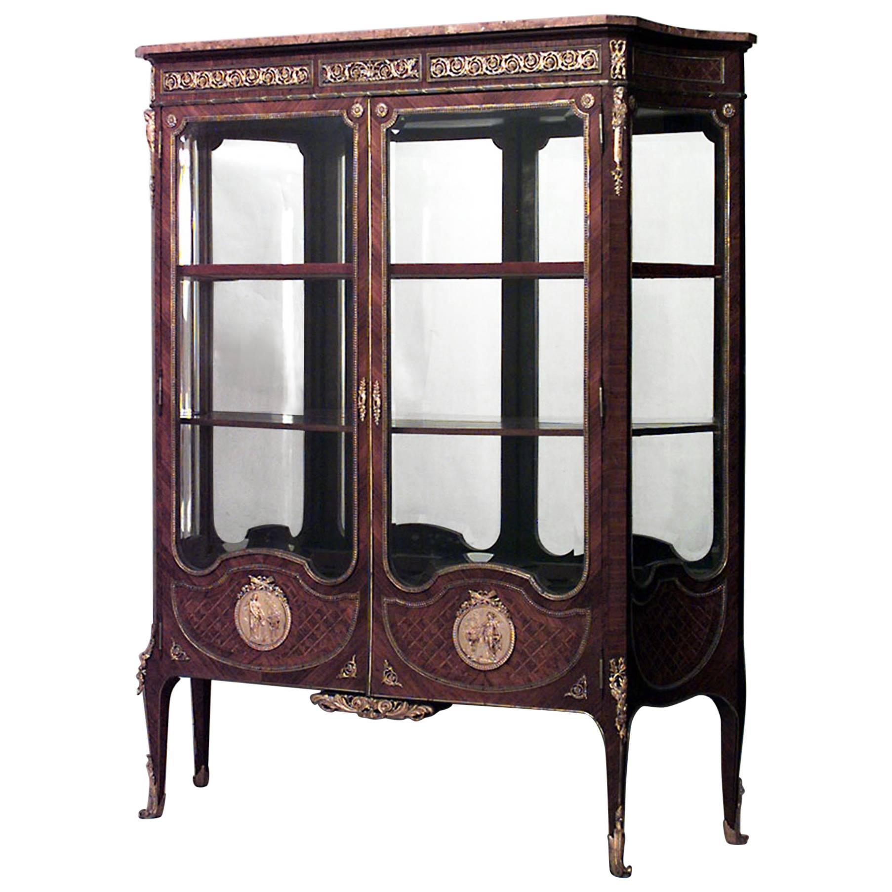 French Louis XV Kingwood Vitrine Cabinet For Sale