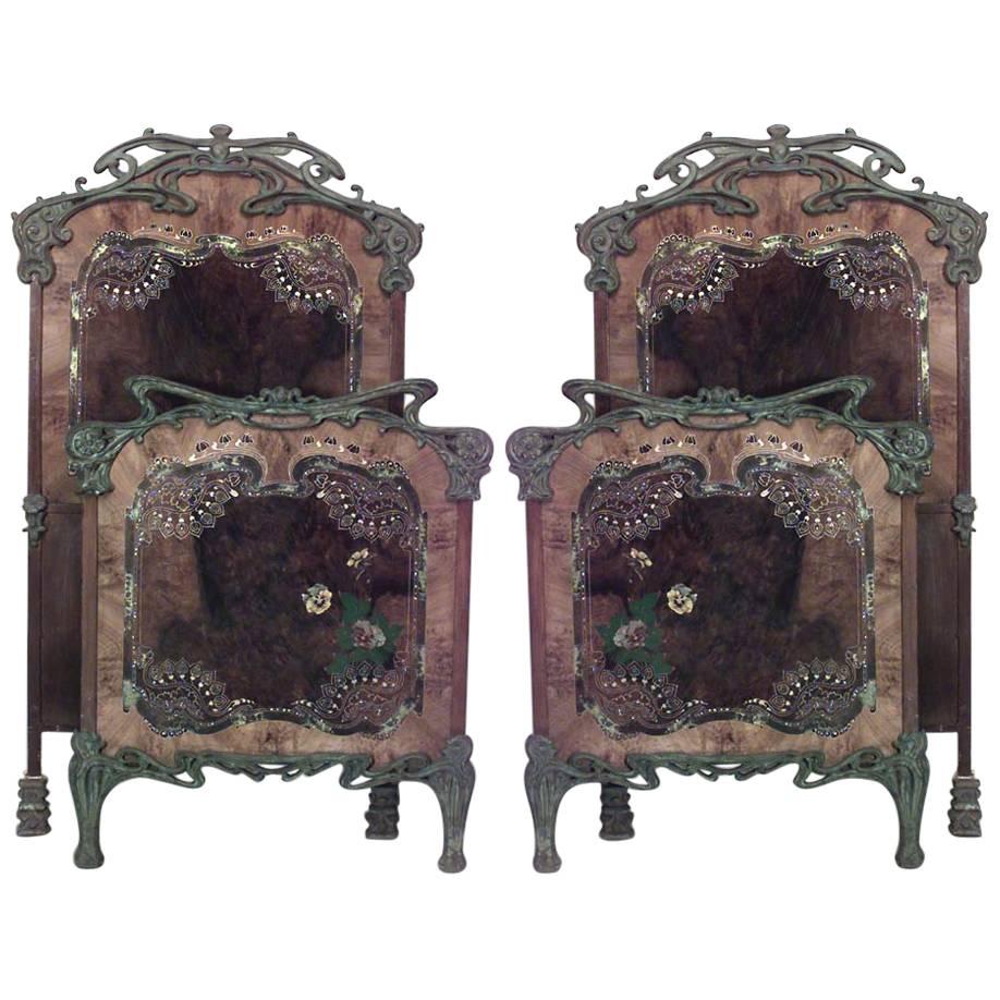 Pair of French Art Nouveau Iron and Tole Twin Beds For Sale
