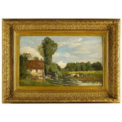Antique Brielman Jacques Alfred, Old Mill by a River, Oil on Canvas, circa 1860-1870