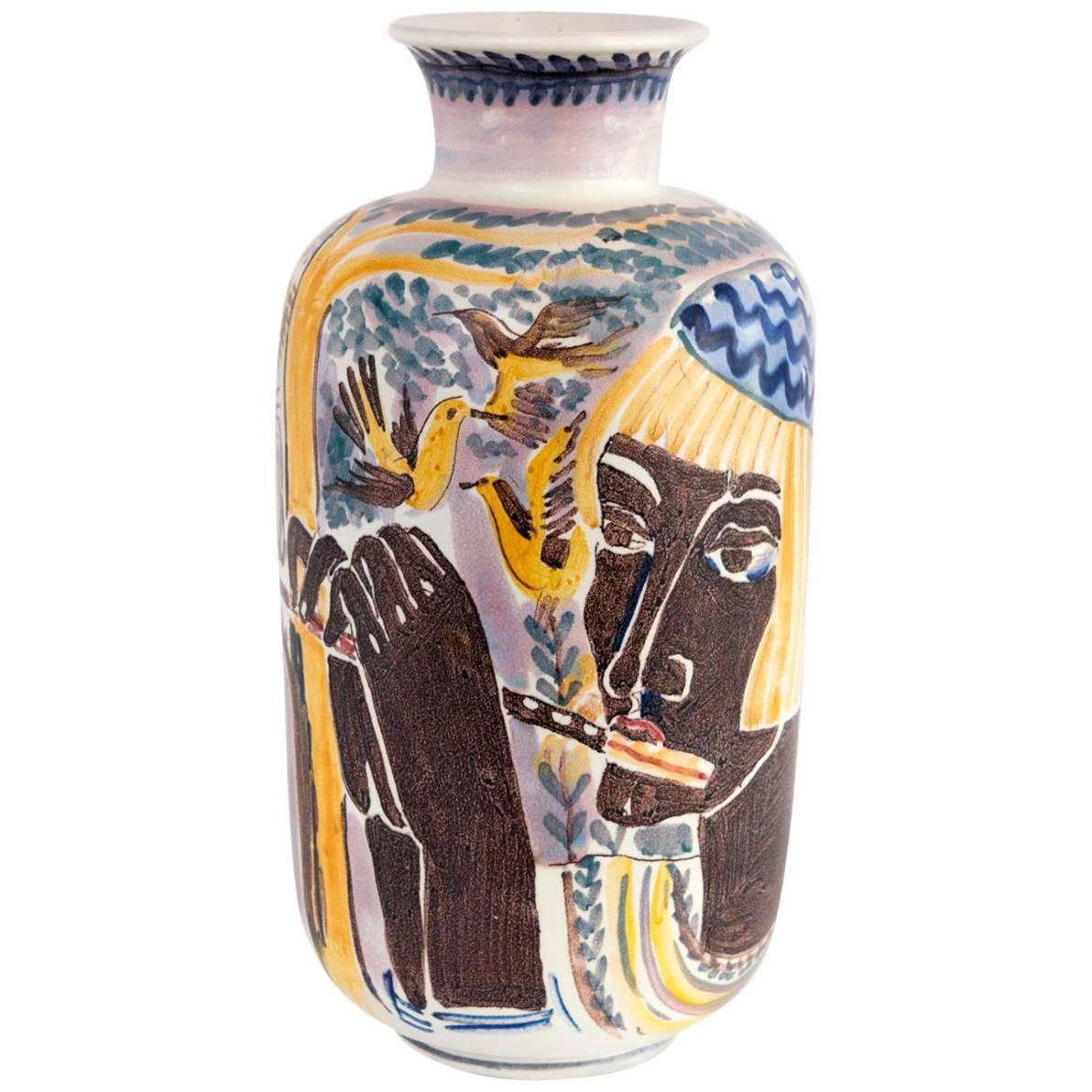 Large Hand Decorated Vase by Carl-Harry Stalhane with Two Women