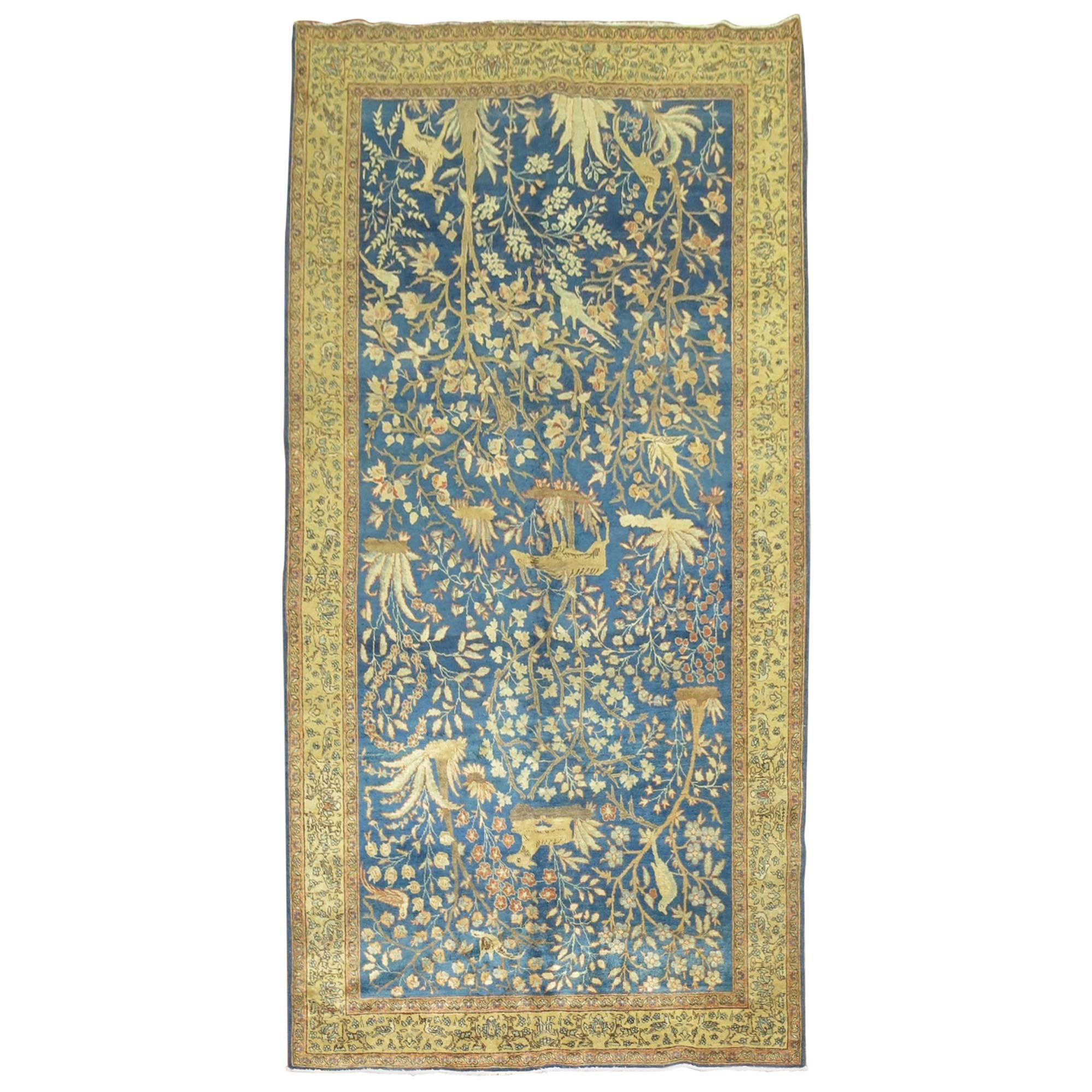 Pictorial Antique Persian Tabriz Carpet in Blue