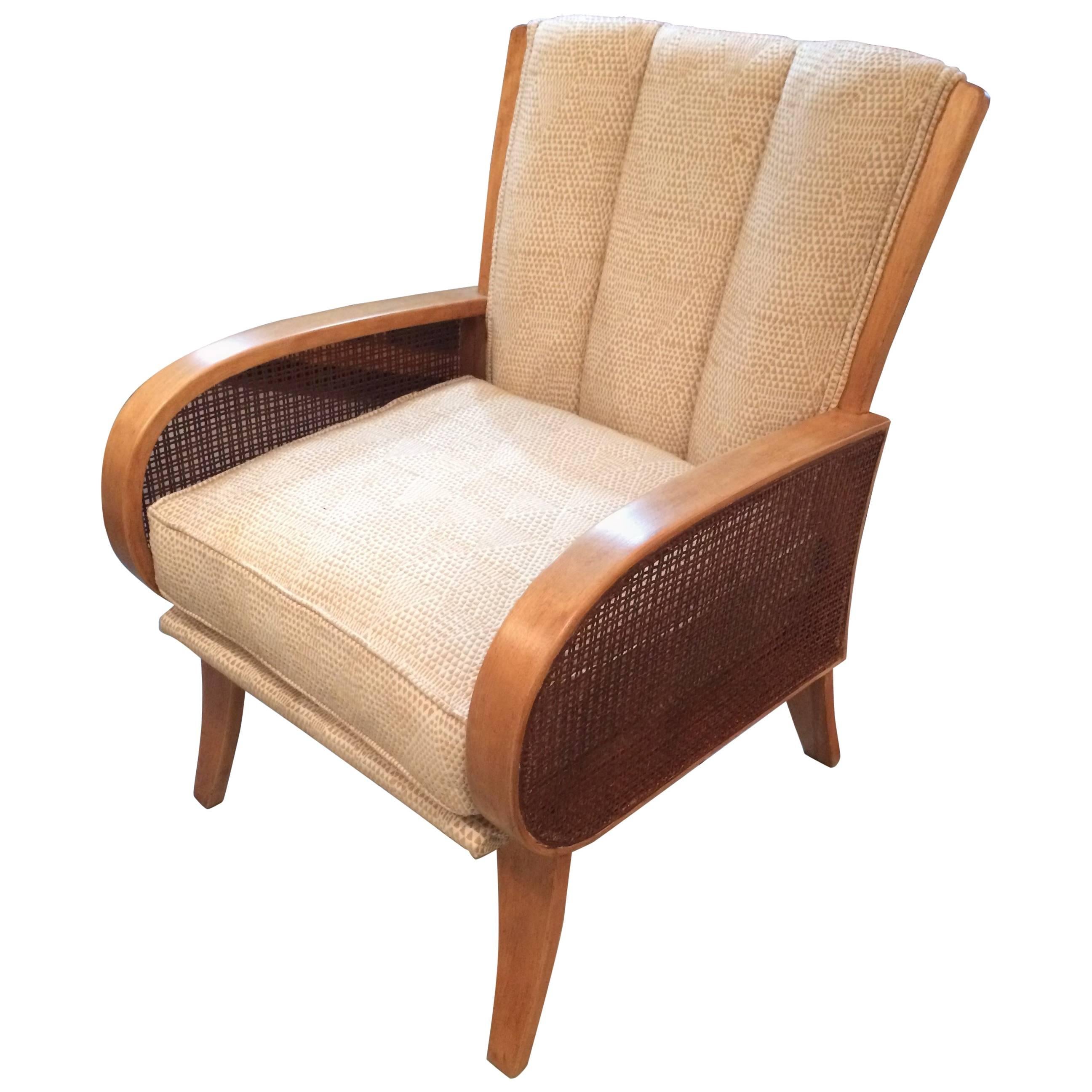 Wonderful Heywood Wakefield Ash, Cane and Upholstered Retro Chair