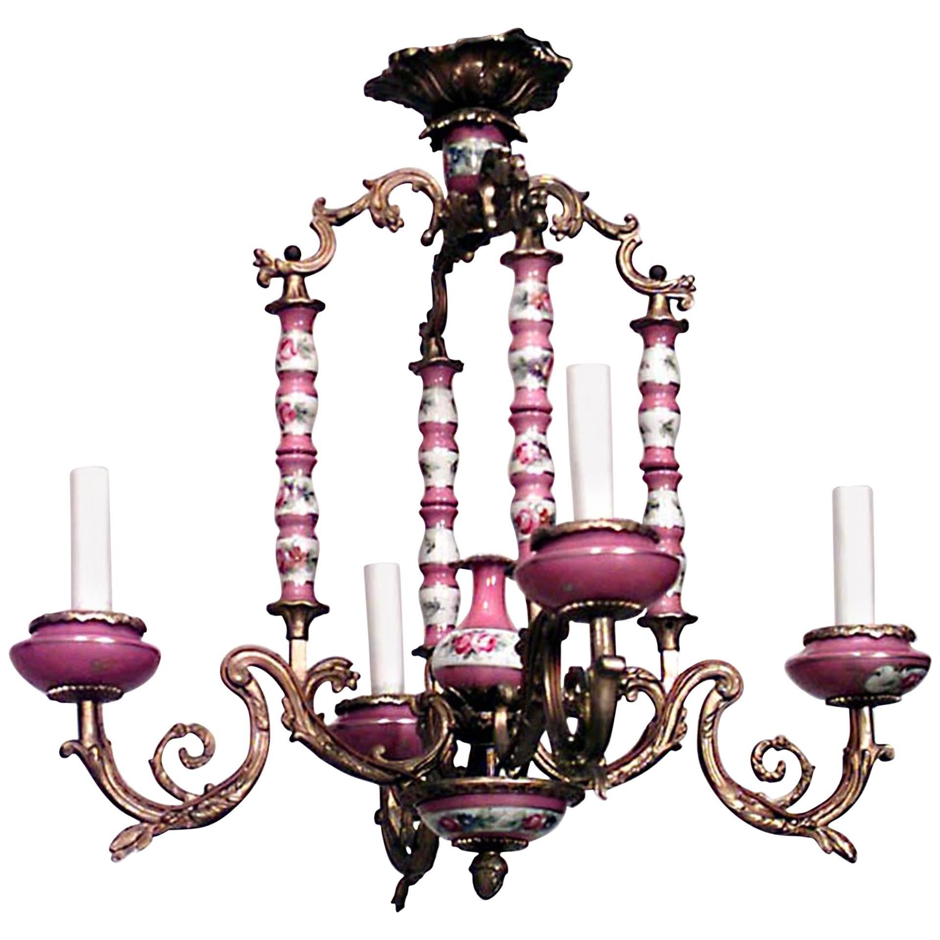 French Louis XV Style Sevres Porcelain Chandelier For Sale