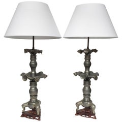 Pair of 19th Century Converted Pewter Vase Lamps in the Style of James Mont