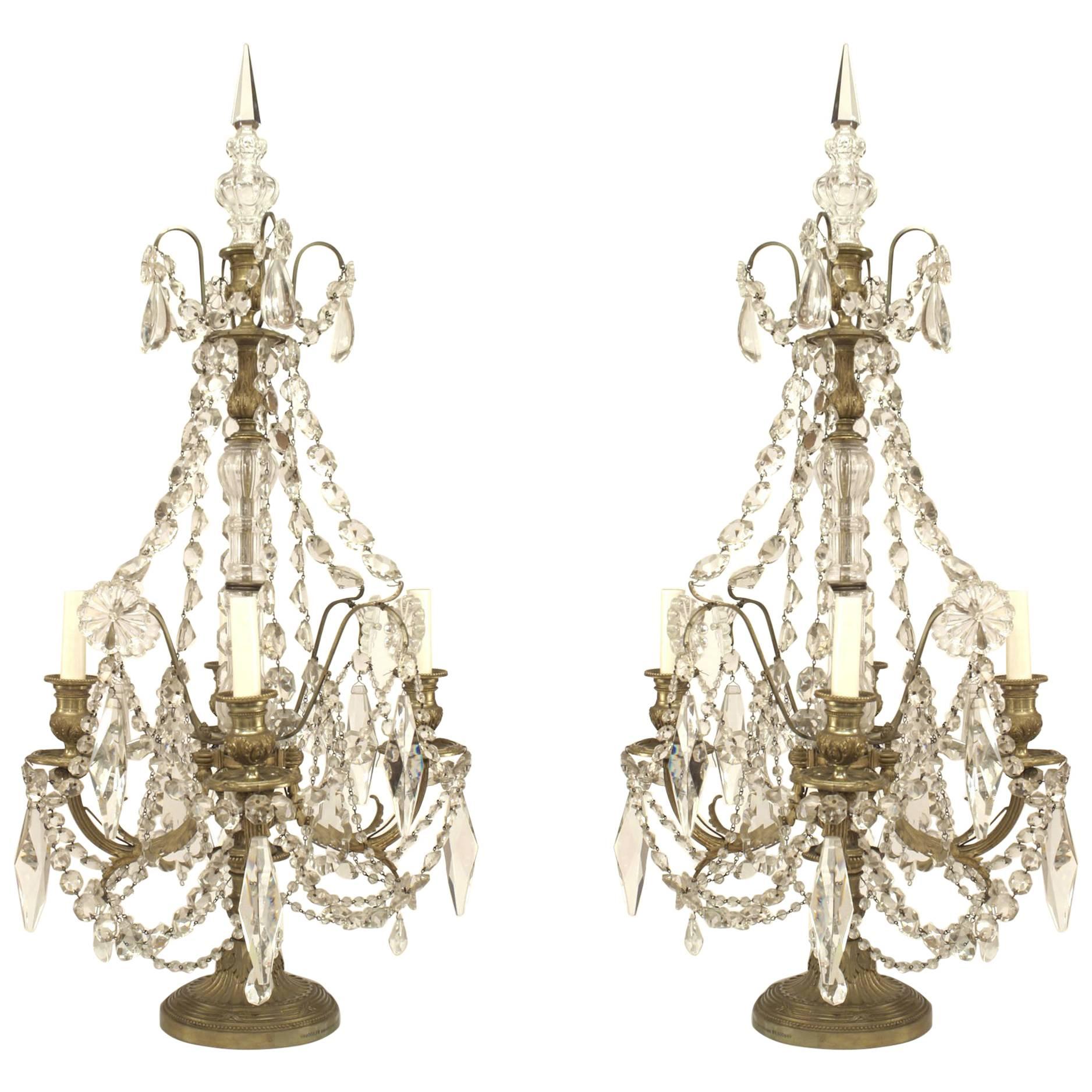 Pair of French Victorian Bronze and Crystal Candelabras