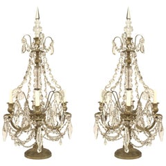 Pair of French Victorian Bronze and Crystal Candelabras