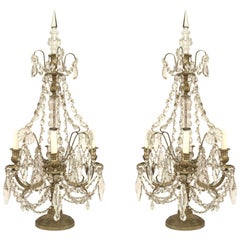 Pair of French Victorian Bronze and Crystal Candelabras