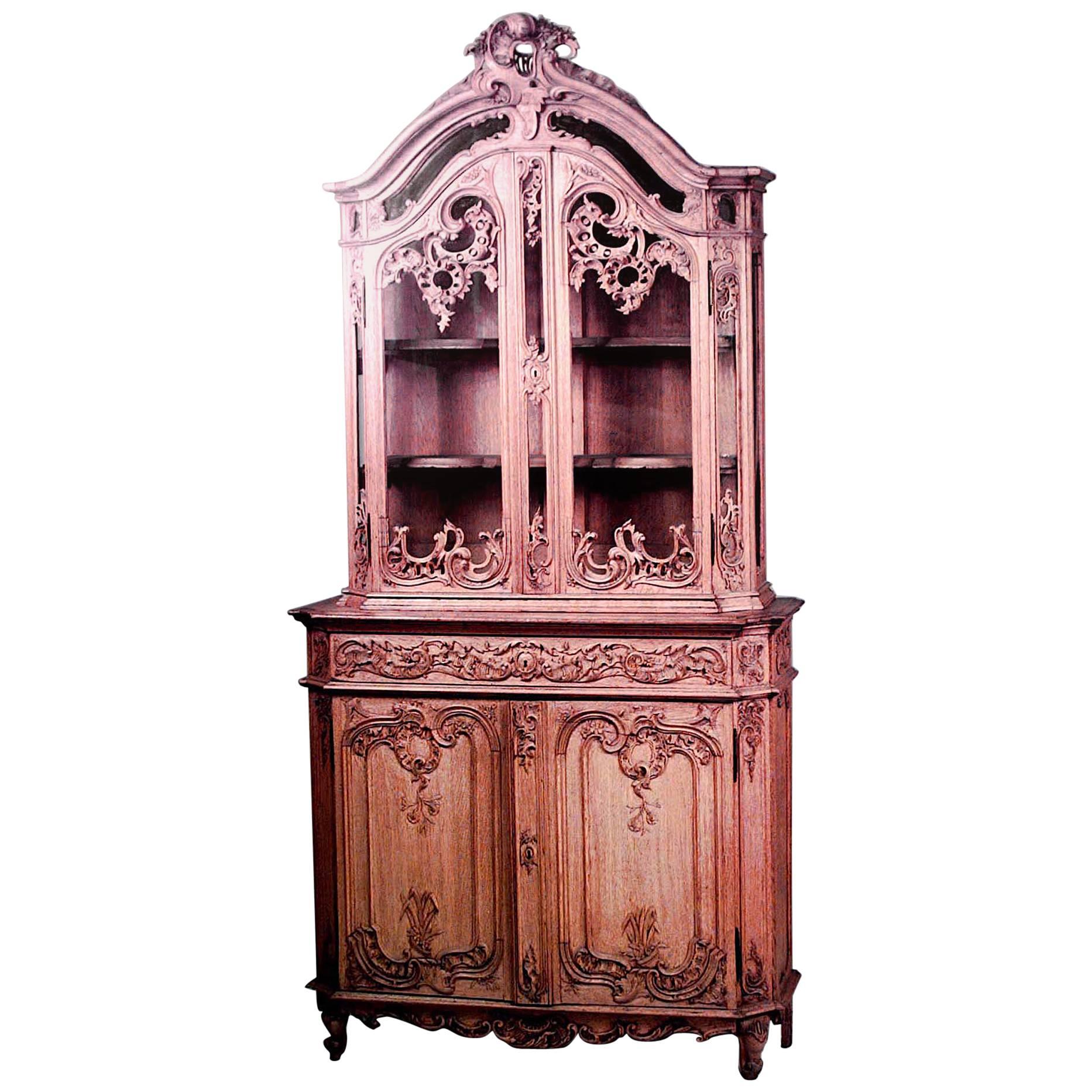 French Louis XV Style Stripped Breakfront Cabinet For Sale