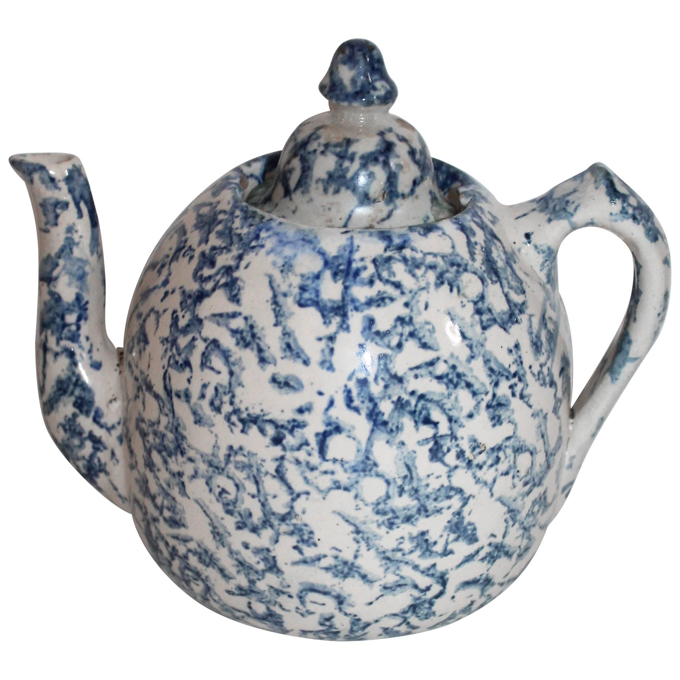 19th Century Spongeware Tea Pot / Rare